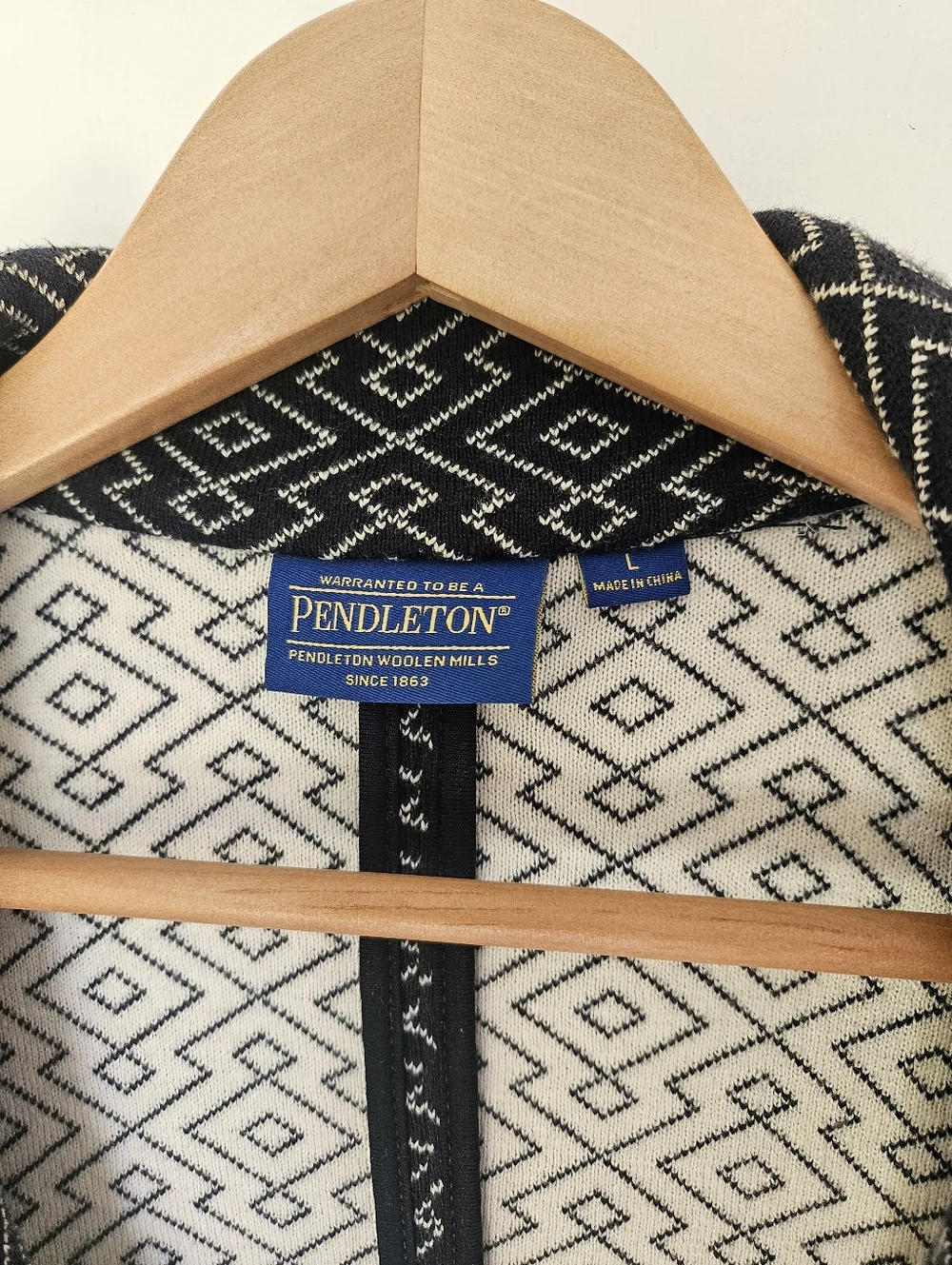 Pendleton Blue Geometric Print Cotton Tight Knit Sweater Blazer Womens Ladies L